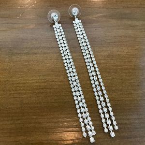 Silver Cubic Zirconia Drop Earrings NWOT